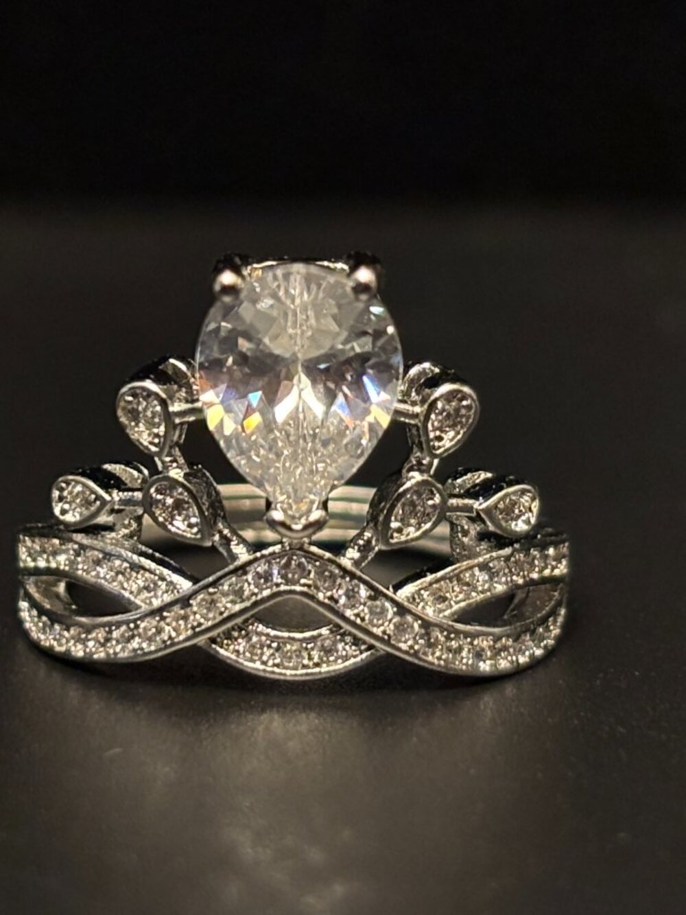 CZ Diamond Pear-Shaped Multi-stone Adjustable Ring